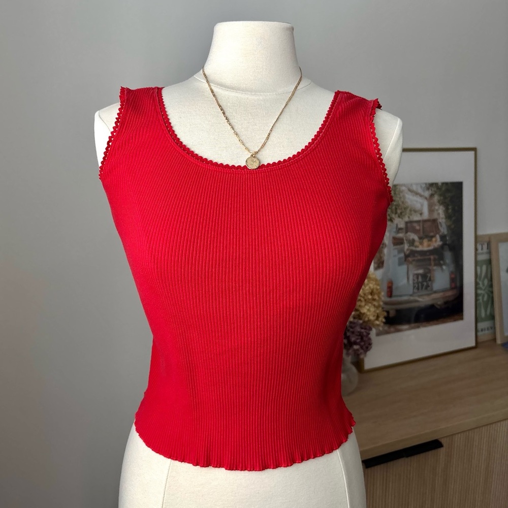 Liz Claiborne Red Ribbed Tank Top